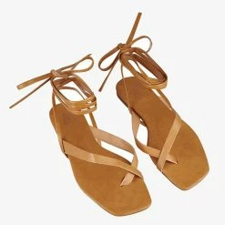 St Sana Stormy Tan Vegan Leather Strappy Lace Up Sandal