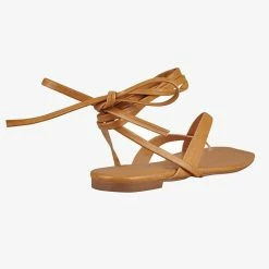 St Sana Stormy Tan Vegan Leather Strappy Lace Up Sandal