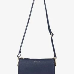 Saben Tilly Multi Pocket Navy Leather Crossbody Clutch