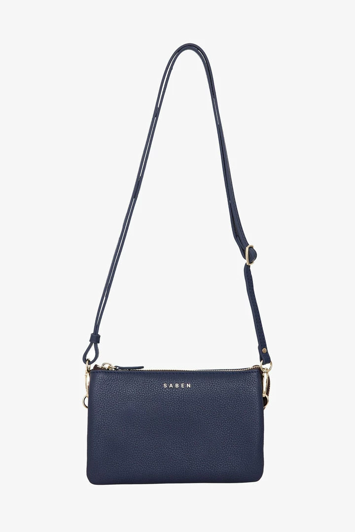 Saben Tilly Multi Pocket Navy Leather Crossbody Clutch