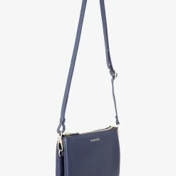 Saben Tilly Multi Pocket Navy Leather Crossbody Clutch