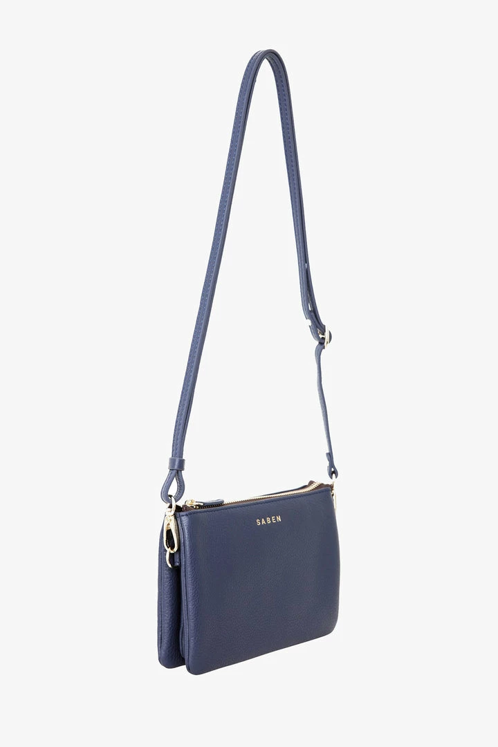 Saben Tilly Multi Pocket Navy Leather Crossbody Clutch