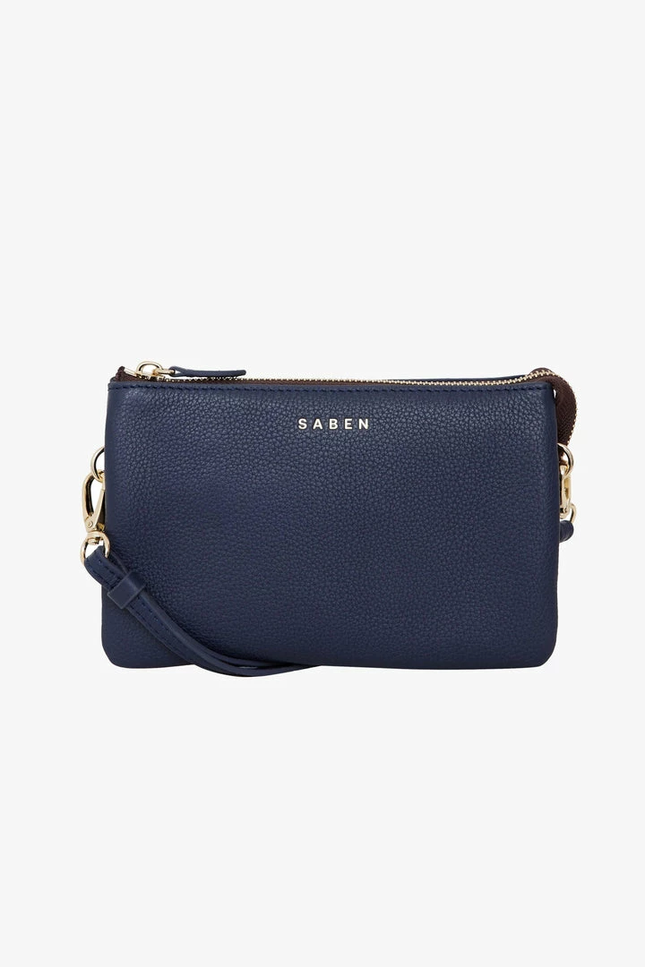 Saben Tilly Multi Pocket Navy Leather Crossbody Clutch