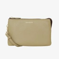 Saben Tilly Multi Pocket Tussock Pale Green Leather Crossbody Clutch