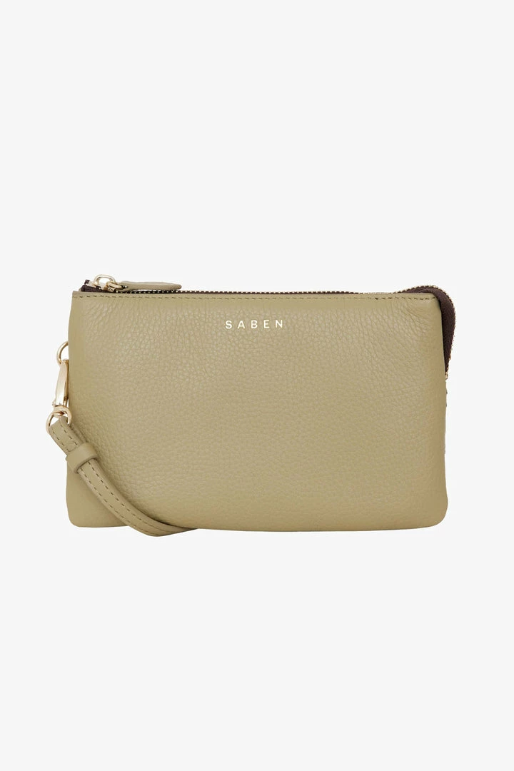 Saben Tilly Multi Pocket Tussock Pale Green Leather Crossbody Clutch