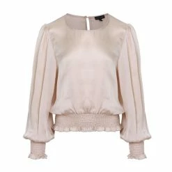 Among The Brave Pure Sand Puff Sleeve Shirred Blouse Fashion