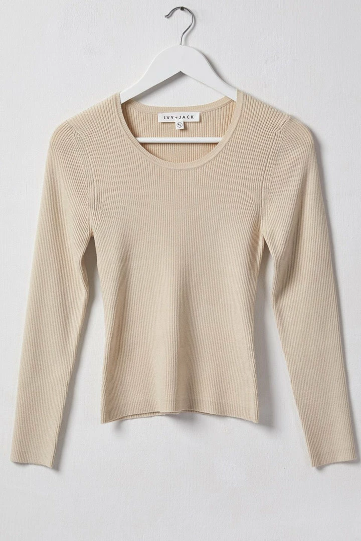 Ivy + Jack Radiant Cream LS Rib Knit Crew Neck Top