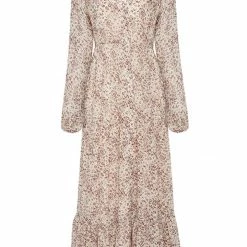 Ivy + Jack Fashion Remi Natural Animal LS Frill V Neck Maxi Shirt Dress