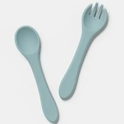 Over The Dandelions Home & Beauty Silicone Fork And Spoon Set Blue Rain