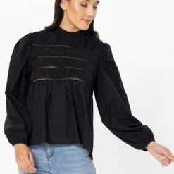 Seeking Lola Fashion Desire Black Lace Front LS Top