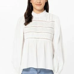 Seeking Lola Desire White Lace Front LS Top Fashion