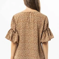 Seeking Lola Fashion Vibrant Red Ditsy Bubble Frilled SS Top