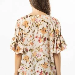 Seeking Lola Vibrant Ivory Smudge Bubble Frilled SS Top