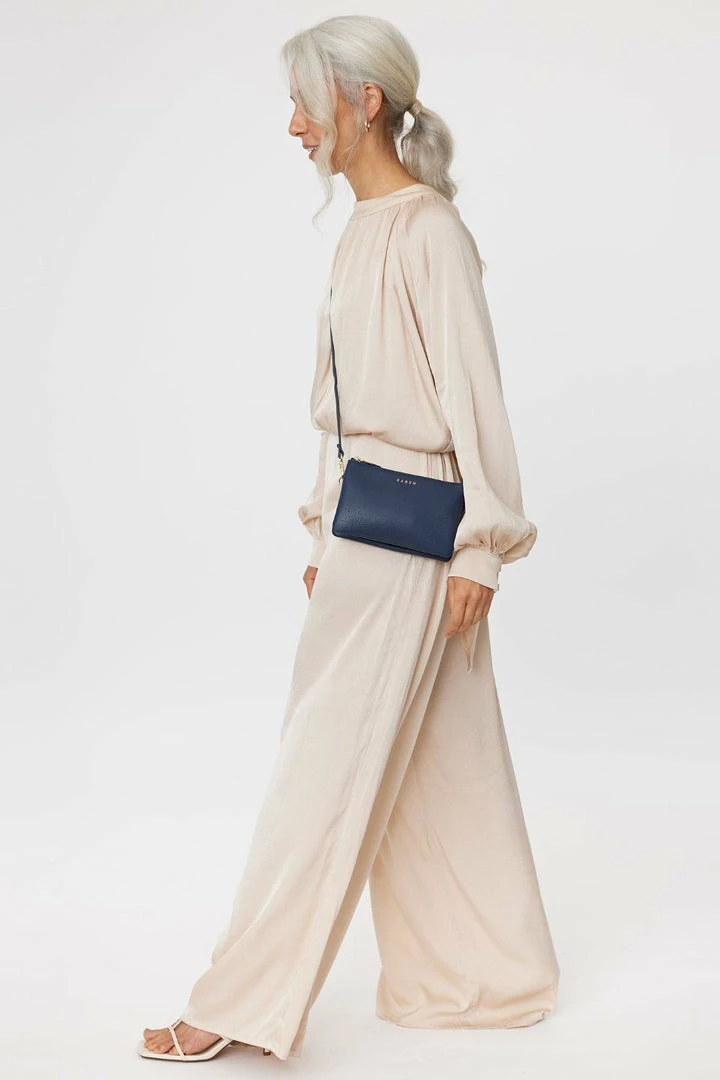 Saben Tilly Multi Pocket Navy Leather Crossbody Clutch