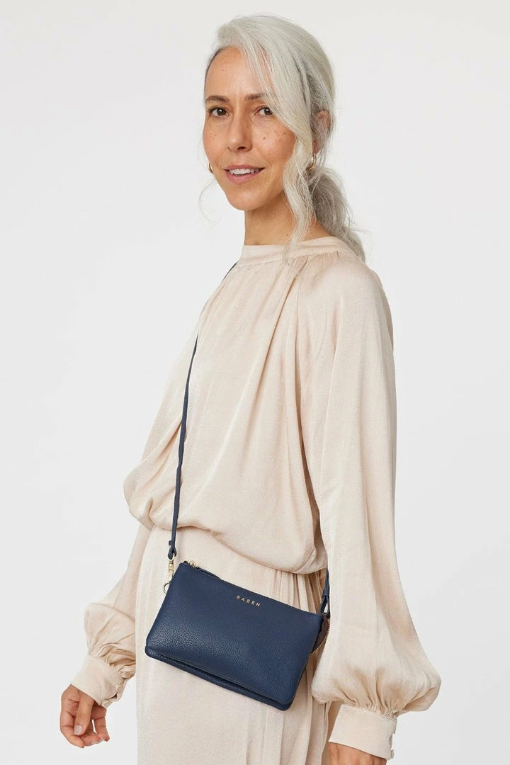 Saben Tilly Multi Pocket Navy Leather Crossbody Clutch