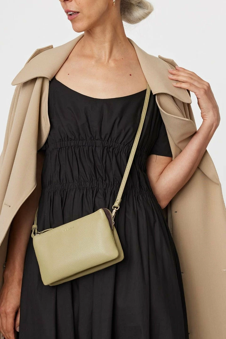 Saben Tilly Multi Pocket Tussock Pale Green Leather Crossbody Clutch