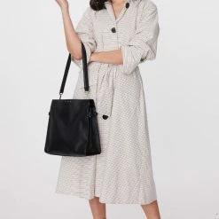 Saben Beatrice Black Leather Square Tote Bag