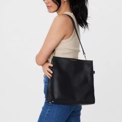 Saben Beatrice Black Leather Square Tote Bag