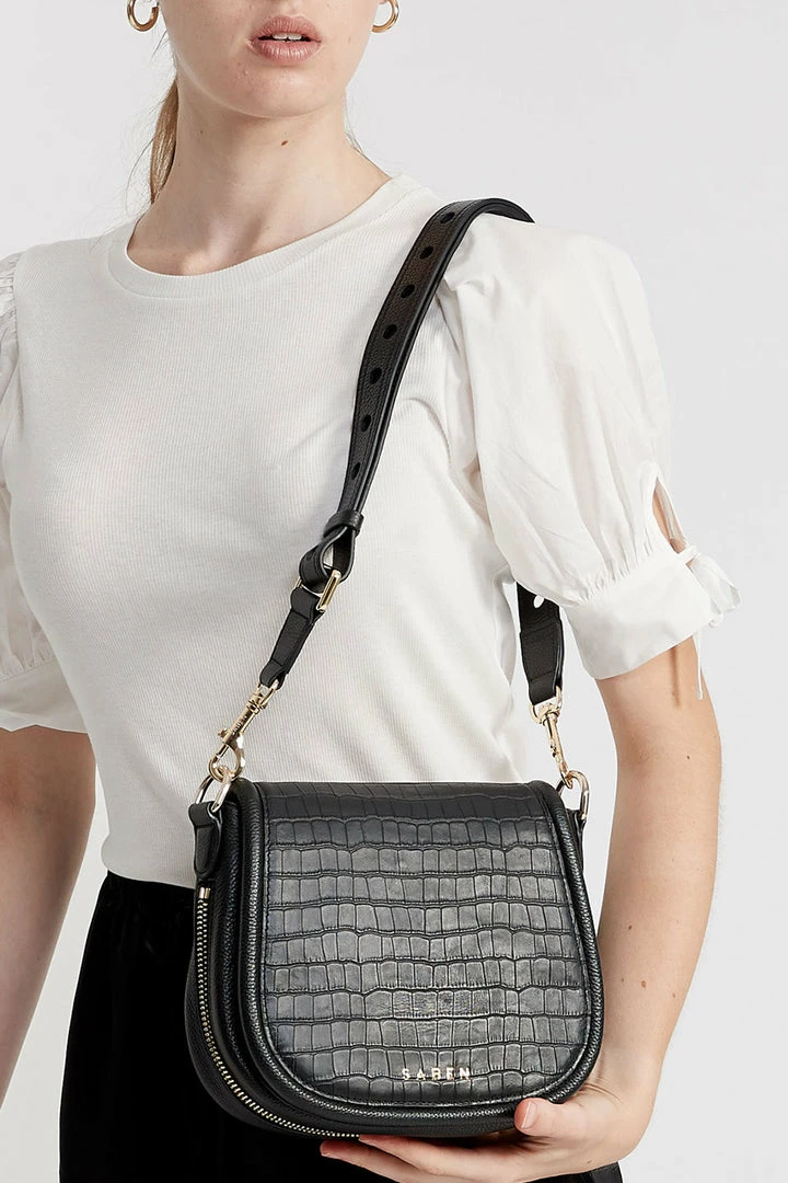 Saben Sadie Black Croc Saddle Shoulder Bag Accessories