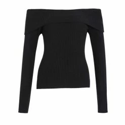 Among The Brave Fashion Sasha Black Off Shoulder Rib Knit Top