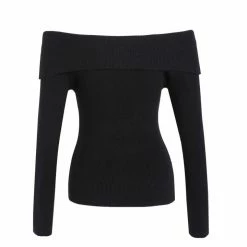 Among The Brave Fashion Sasha Black Off Shoulder Rib Knit Top