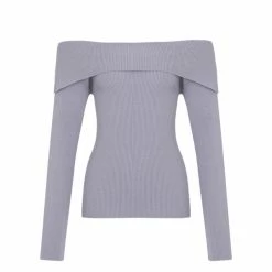Among The Brave Sasha Dusty Lilac Off Shoulder Rib Knit Top Fashion