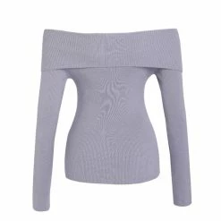 Among The Brave Sasha Dusty Lilac Off Shoulder Rib Knit Top Fashion