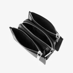 Nakedvice Scotti Silver Black Leather Double Zip Thick Strap Crossbody Bag