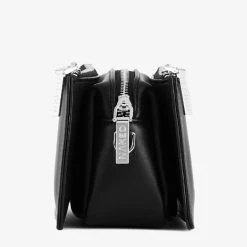 Nakedvice Scotti Silver Black Leather Double Zip Thick Strap Crossbody Bag