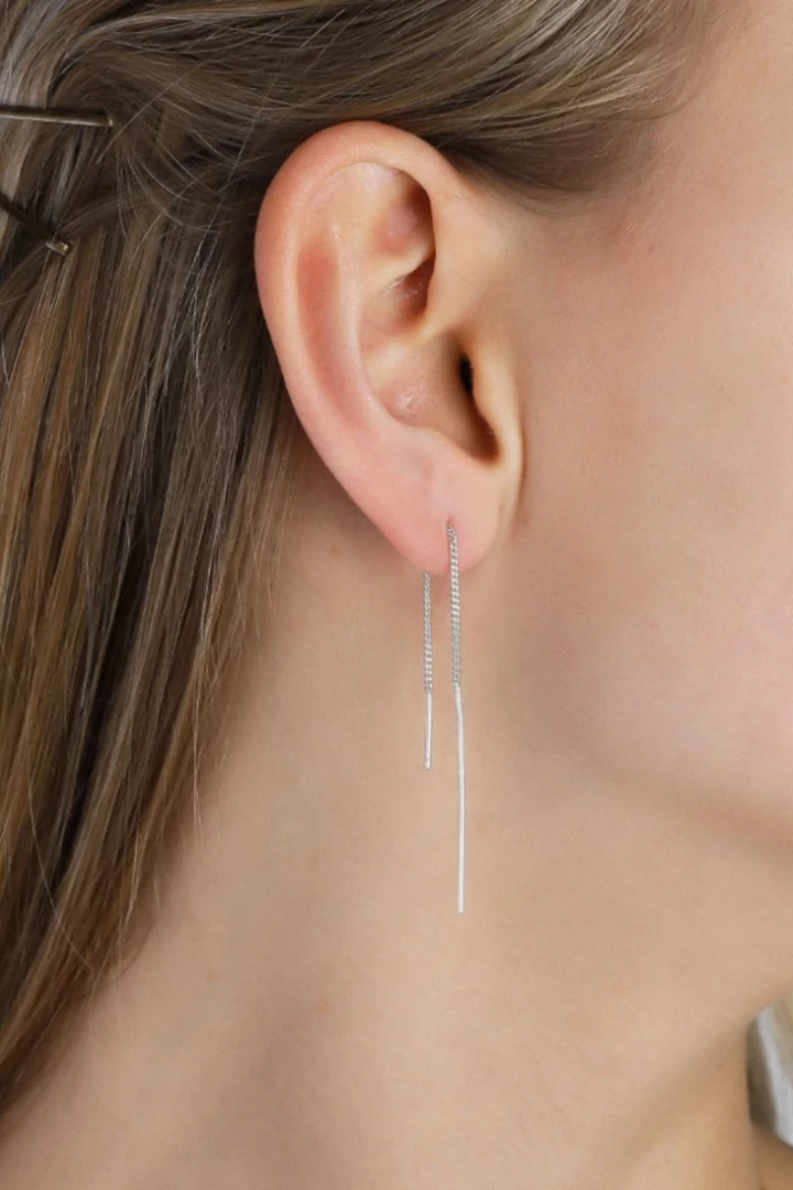 Pilgrim Tahoe Thread Bar Earrings Silver