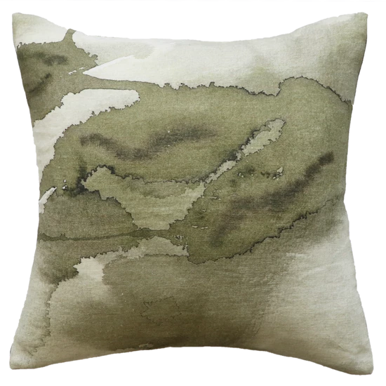Mulberi Seamus Green Feather Filled 100% Linen Cushion 50x50cm Cushion, Throws & Linen