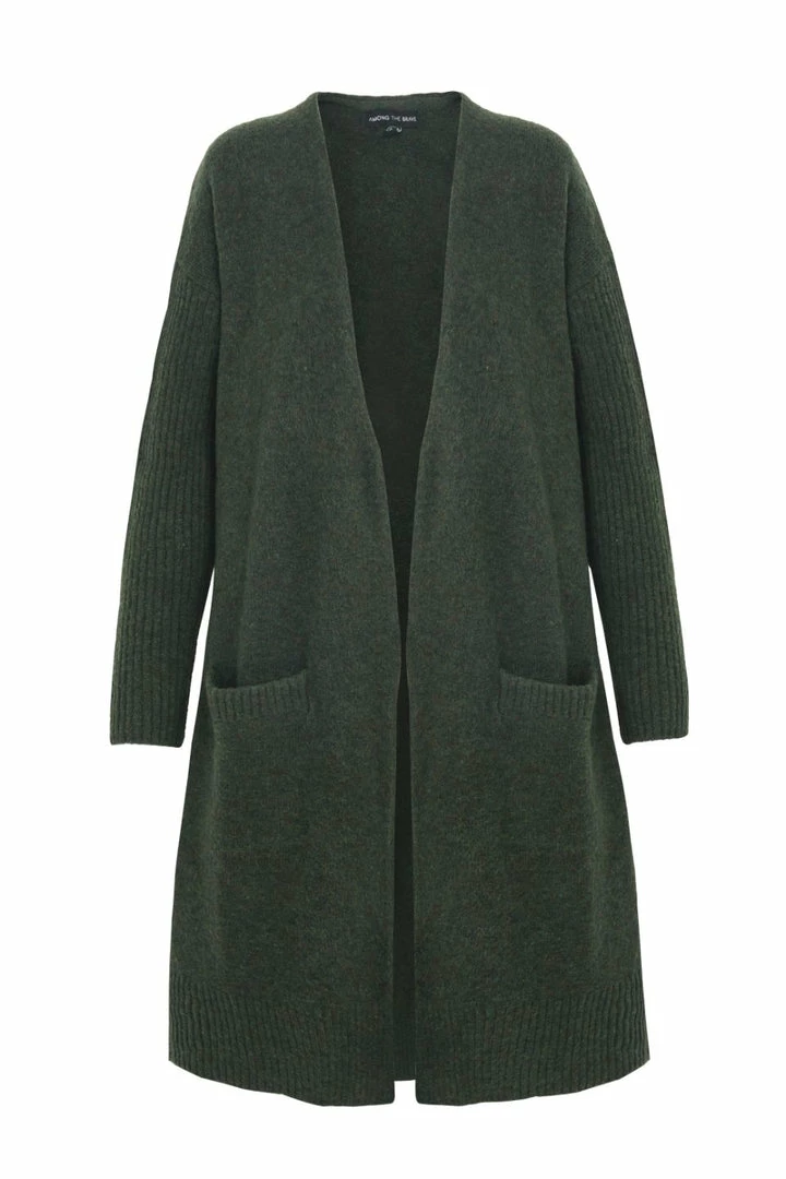 Among The Brave Secure Dark Khaki Longline Cardigan Fashion