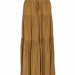 Among The Brave Sensational Gold Tiered Satin Tie Waist Maxi Skirt Fashion