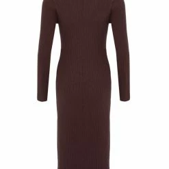Among The Brave Fashion Skillful Tobacco Rib Knit LS V Neck Midi Dress