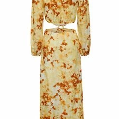 Ivy + Jack Skyler Marigold Floral LS V Neck Waist Cut Out Maxi Dress