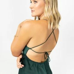 Among The Brave Fashion Slinky Forest Satin Strappy Crossover Tie Back Bias Midi Dress