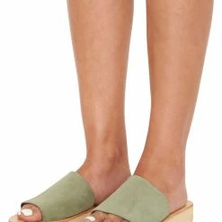Solsana Tara Comfy Leather Slide Moss Natural Base Chunky Sole