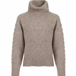 Among The Brave Soulful Mink Super Soft Cable Sleeve Raglan Cropped Roll Neck Knit Fashion