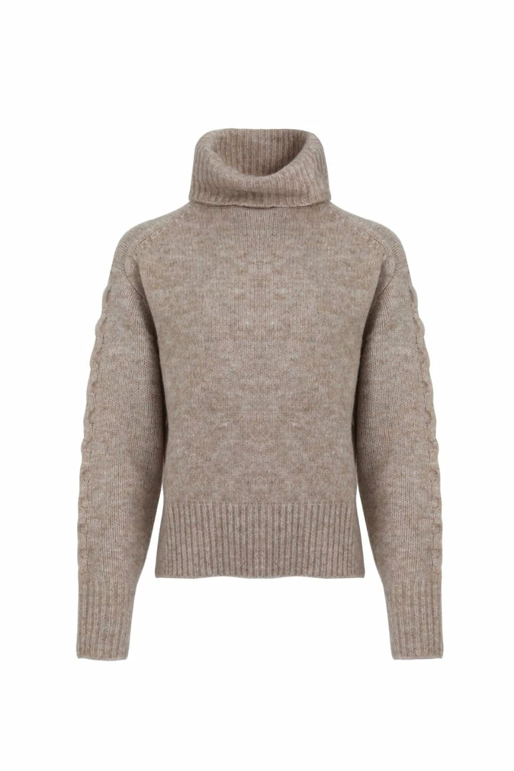 Among The Brave Soulful Mink Super Soft Cable Sleeve Raglan Cropped Roll Neck Knit Fashion