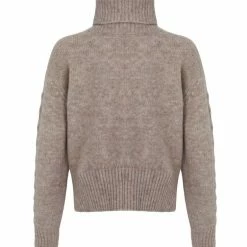 Among The Brave Soulful Mink Super Soft Cable Sleeve Raglan Cropped Roll Neck Knit Fashion