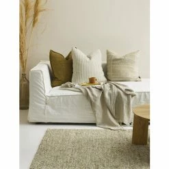 Mulberi Spencer Linen Cushion With Feather Inner Ivory Natural Striped 50x50cm