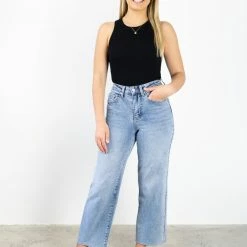 Among The Brave Molly Mid Blue Wide Leg Cropped Denim Jean