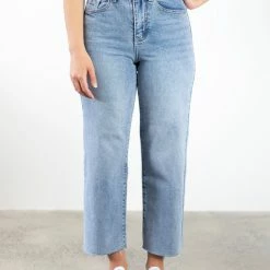 Among The Brave Molly Mid Blue Wide Leg Cropped Denim Jean