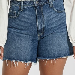 Nobody Denim Stevie Aspects Dark Blue Denim Shorts Fashion