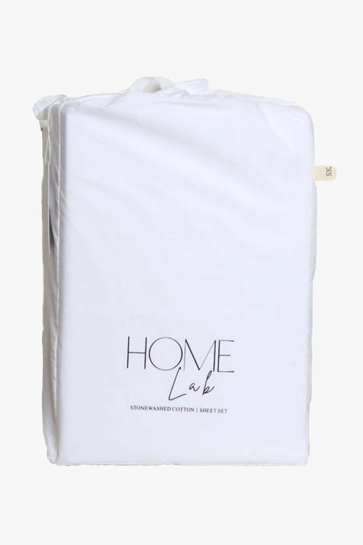 Home Lab 100% Stonewashed Cotton Sheet Set King White Cushion, Throws & Linen