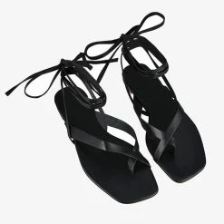 St Sana Stormy Black Vegan Leather Strappy Lace Up Sandal Accessories