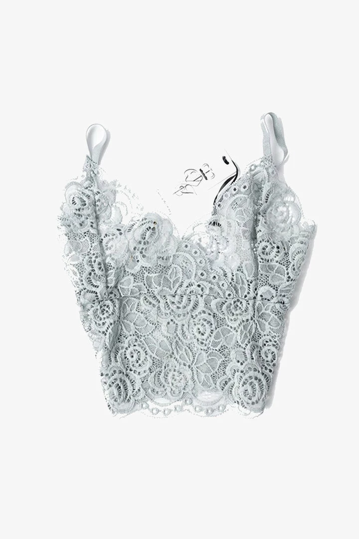 Queen Of The Foxes Strappy Soft Grey Lace Bralette