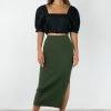 Among The Brave Possibility Khaki Rib Knit Midi Skirt Fashion