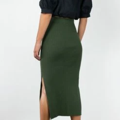 Among The Brave Possibility Khaki Rib Knit Midi Skirt Fashion
