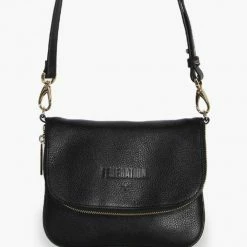 Federation Accessories Take Me Black Leather Fold Over Cross Body Gold Hardware Bag